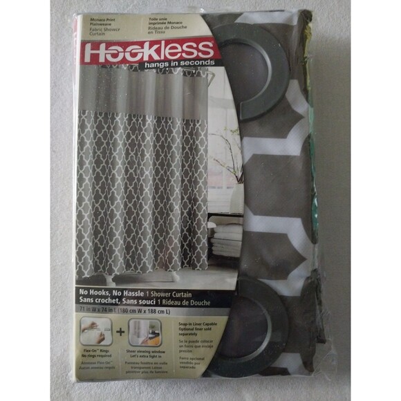 Hookless 71 in. x 74 in. Shower Curtain Monaco Print Plain Weave New - Picture 1 of 8